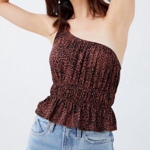 Urban Outfitters One-Shoulder Black and Brown Blouse